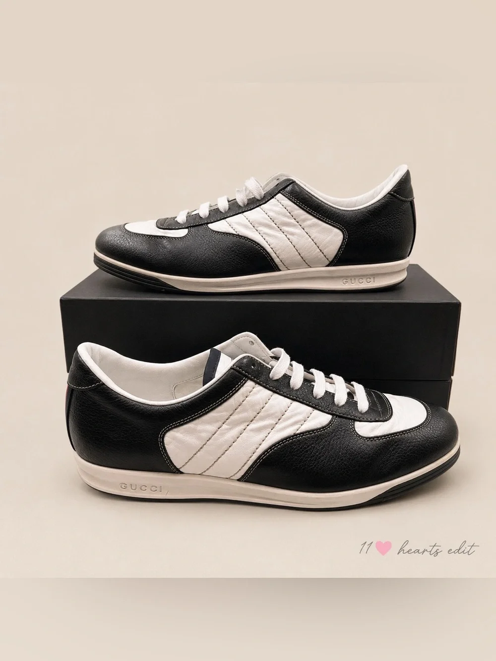 Gucci Leather Web Low Top Sneakers Men’s 11 Navy White Made in Italy 233326